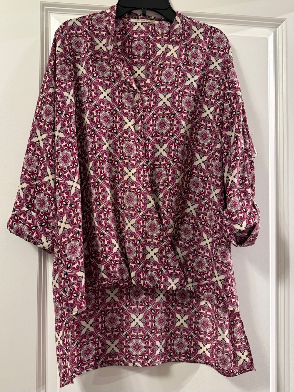 Liberty Love Cream and Pink Medallion Tunic Blouse